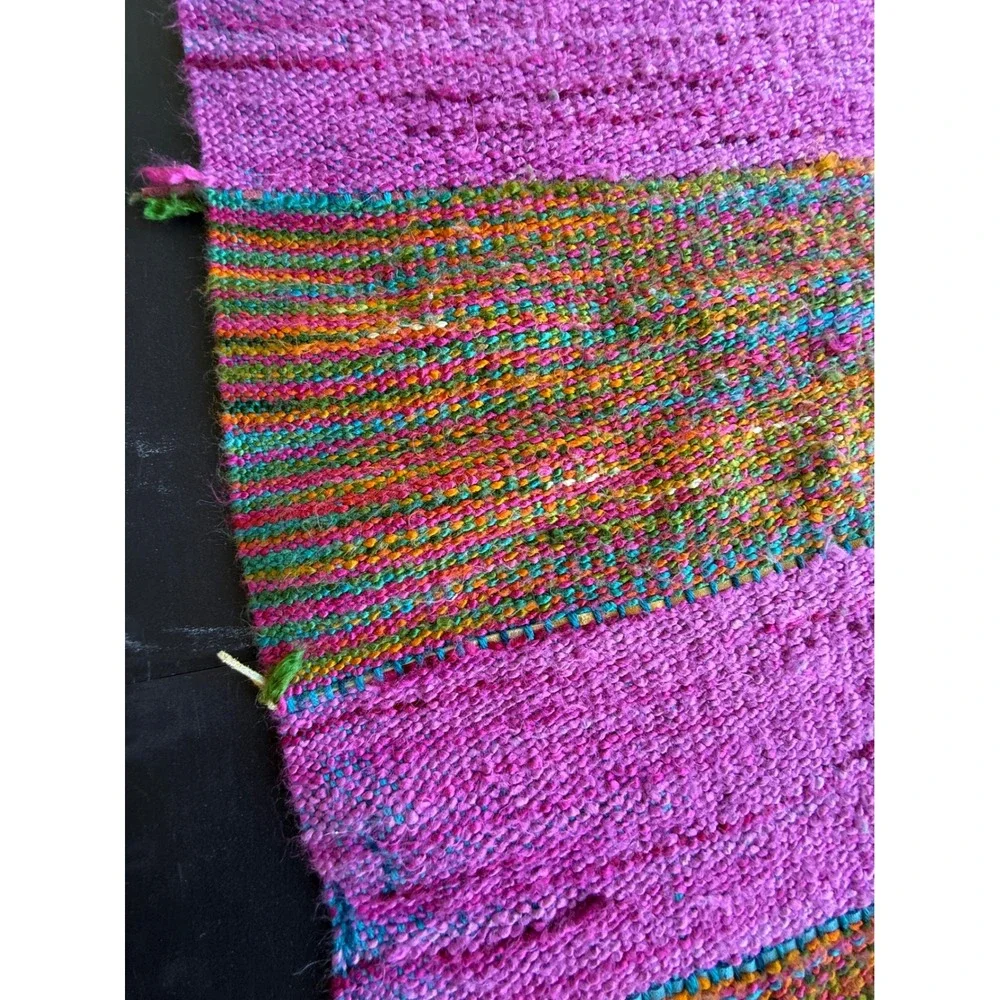 Vintage Handmade Handwoven Boho Shawl Wrap Fringe Artisan Textile Multicolor